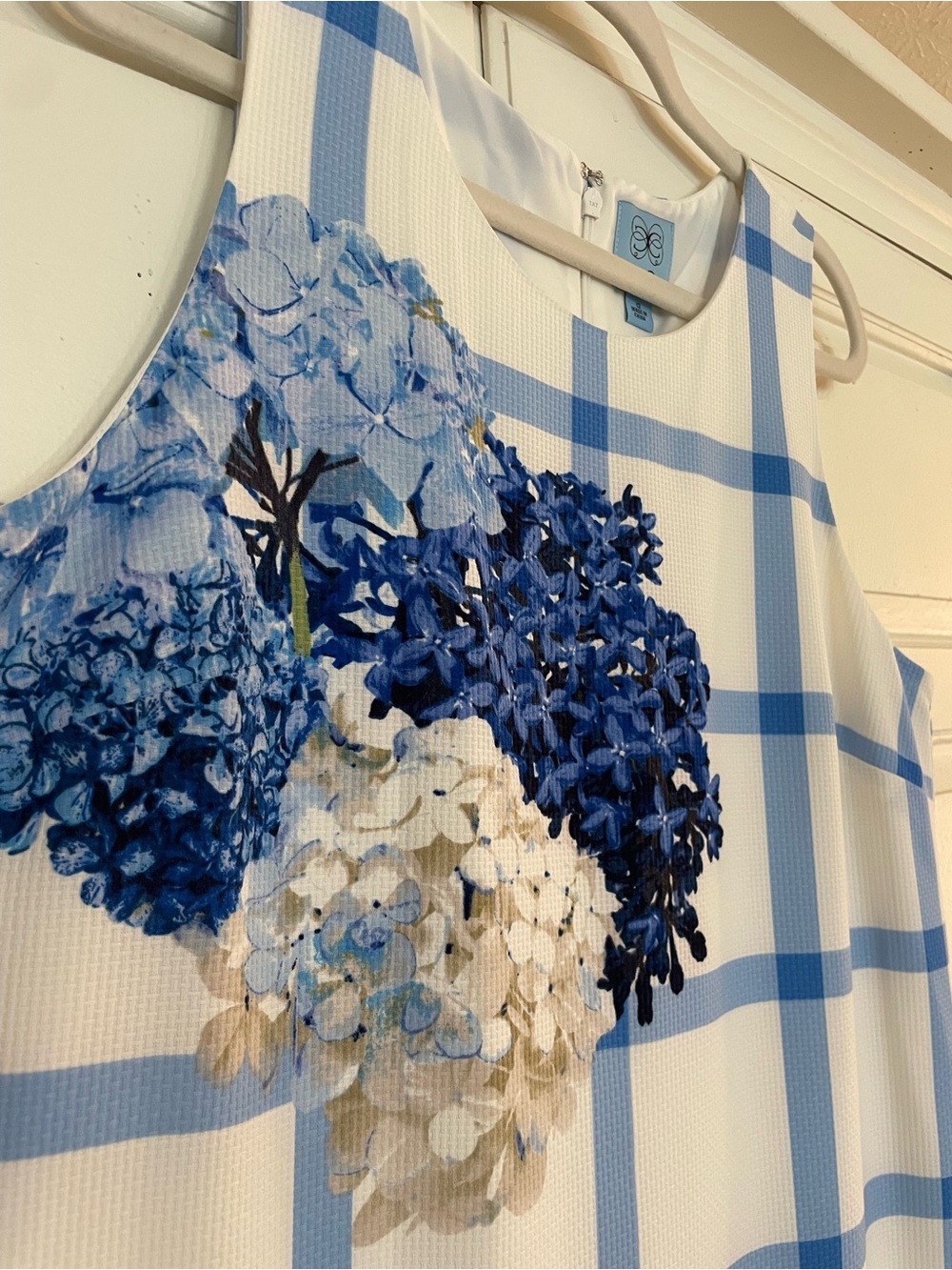 CeCe Hydrangea Print Summer Shift Dress, Sleeveless, Blue & White SIZE 12 - Picture 8 of 13
